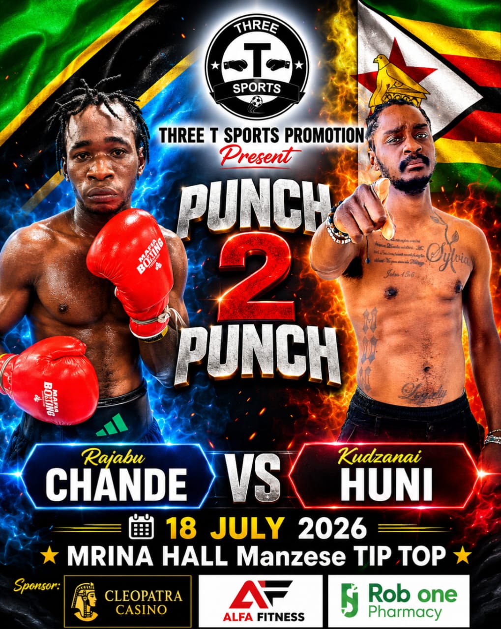 Punch 2 Punch fight poster: Rajabu Chande versus Kudzanai Huni, 18 July 2026, Mrina Hall