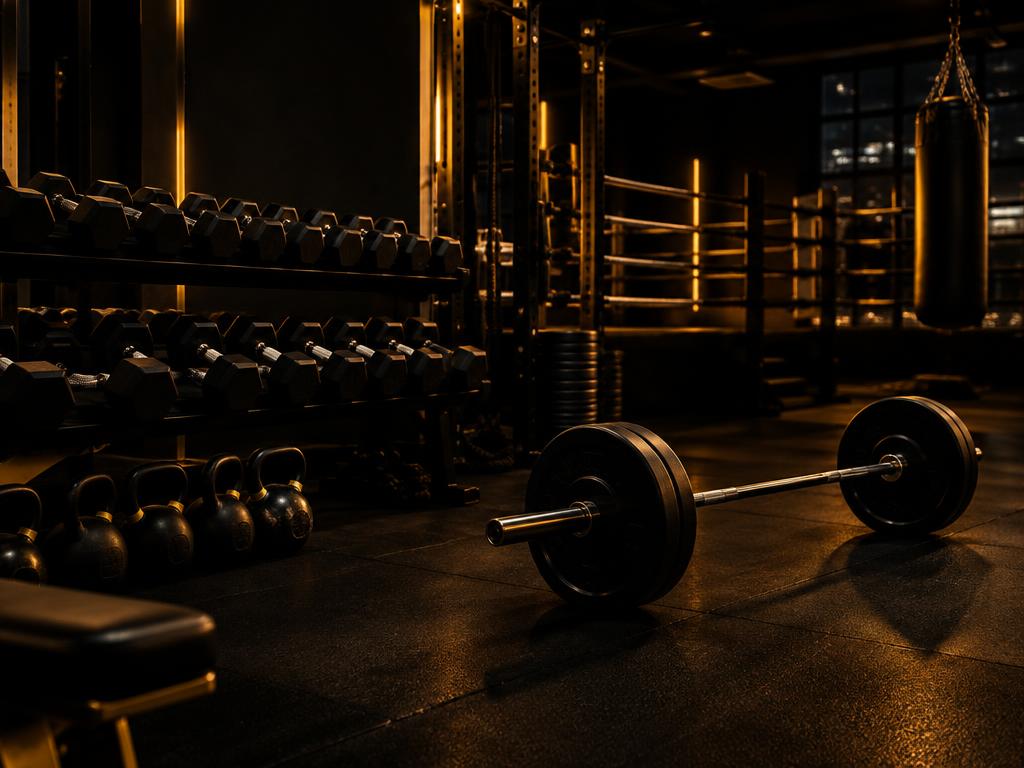 The KGS strength and conditioning area — dumbbells, kettlebells and barbells